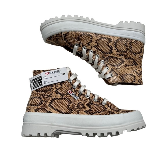 SUPERGA Anthropologie Alpina High Top Snake Print Boot Women's 7.5 NEW - Picture 1 of 14